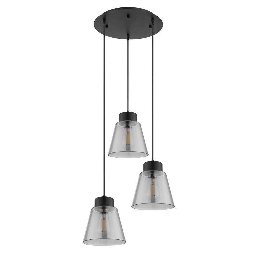 GUMBA - Lustre 3 lampes en métal noir et verre transparent Ø48