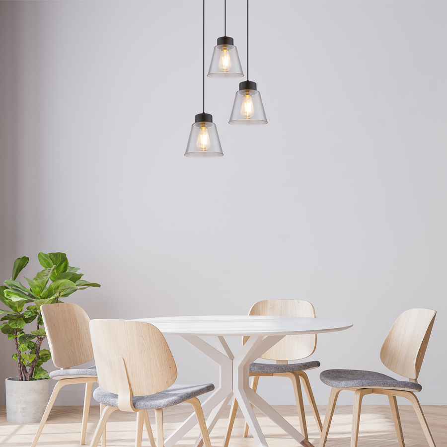 GUMBA - Lustre 3 lampes en métal noir et verre transparent Ø48