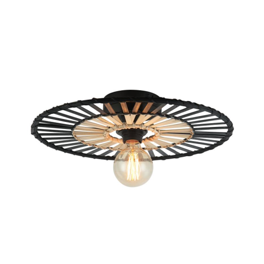 FAN - Applique / Plafonnier en métal noir et bambou naturel Ø45