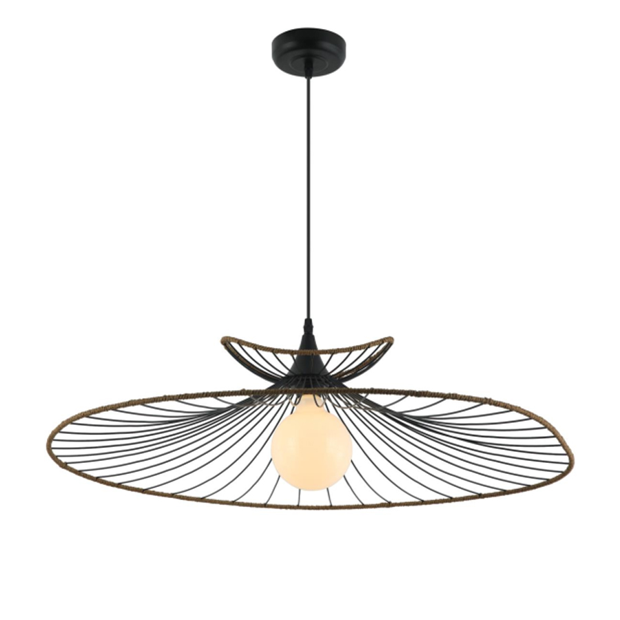 FLIGHT - Suspension en métal noir et rotin naturel Ø50