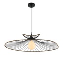 FLIGHT - Suspension en métal noir et rotin naturel Ø50