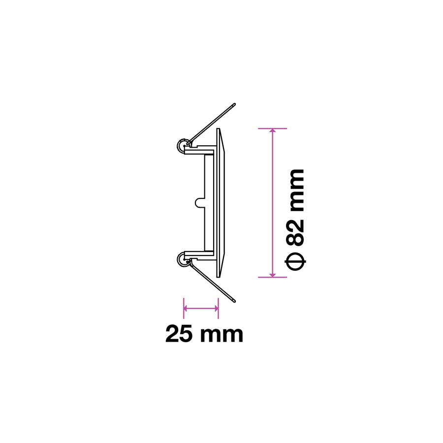 Schéma technique du spot encastré GU10 rond blanc, diamètre 8,2 cm et hauteur 2,5 cm - Dakar, Sénégal