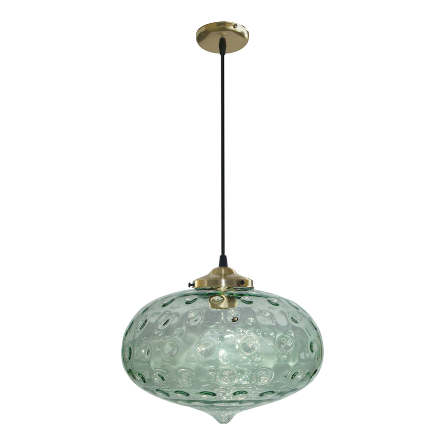 EVE - Suspension en verre transparent et métal vert Ø25