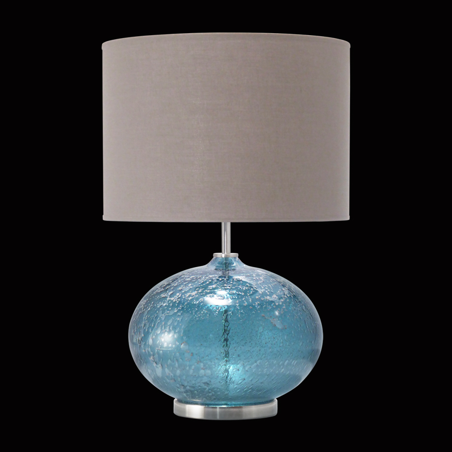 LOFT - Lampe à poser en verre bleu marine, métal doré et abat-jour en tissu H54