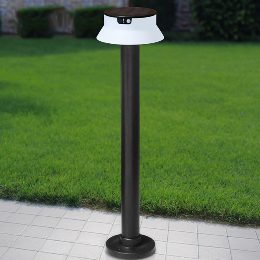 Lampadaire de jardin solaire à LED Santina avec détecteur de mouvement et diffuseur opale en résine noire IP55 Dakar, Sénégal
