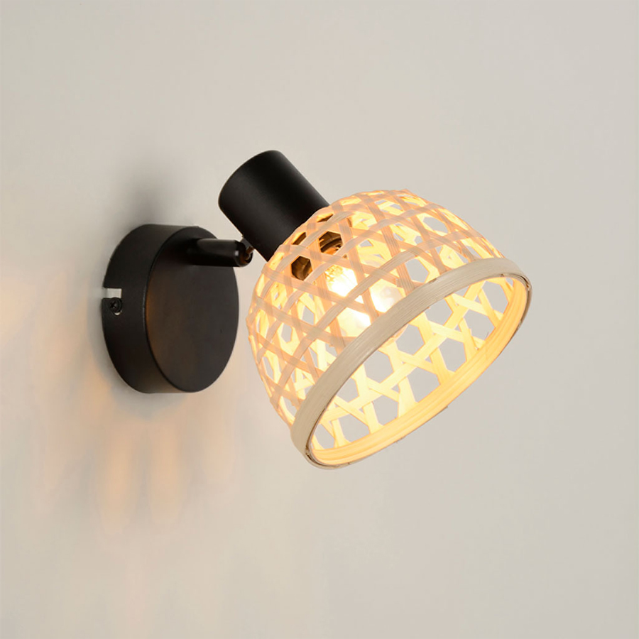 KAMI - Spot 1 lampe en métal peint et bambou naturel