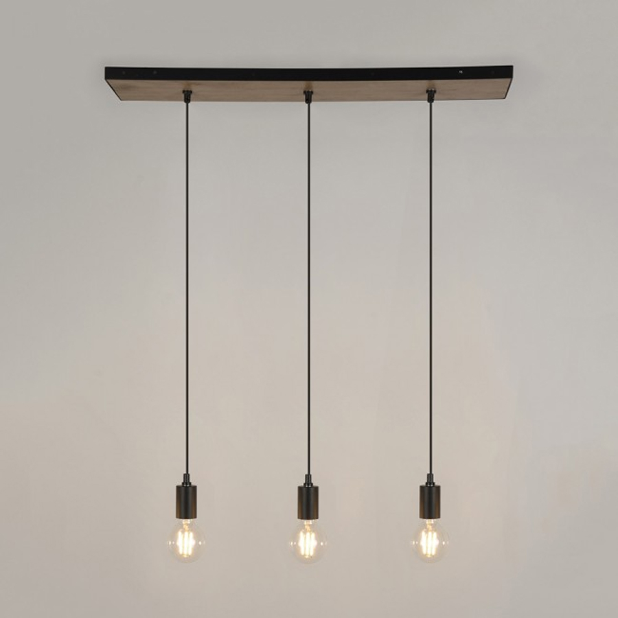 CONRAD - Lustre 3 lampes en métal et bois certifié FSC®