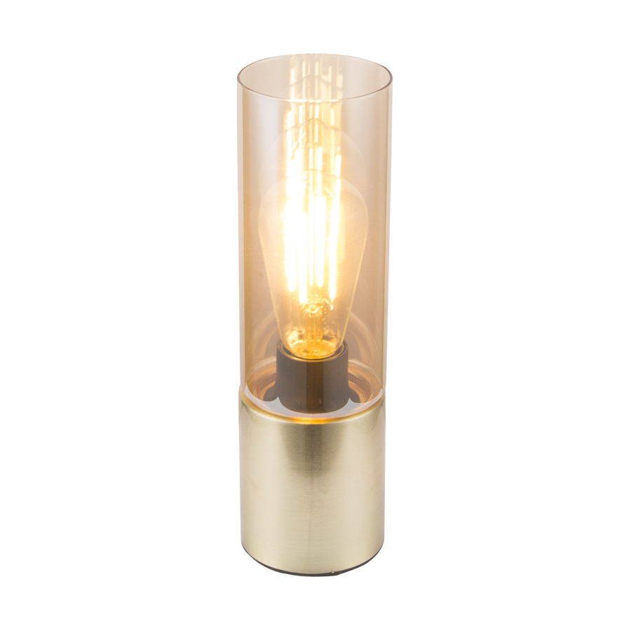ANNIKA - Lampe à poser en métal laiton et verre ambré H30