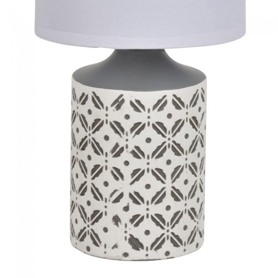 ANTIBES -  Lampe à poser en céramique motif carreaux de ciment gris/blanc H28cm