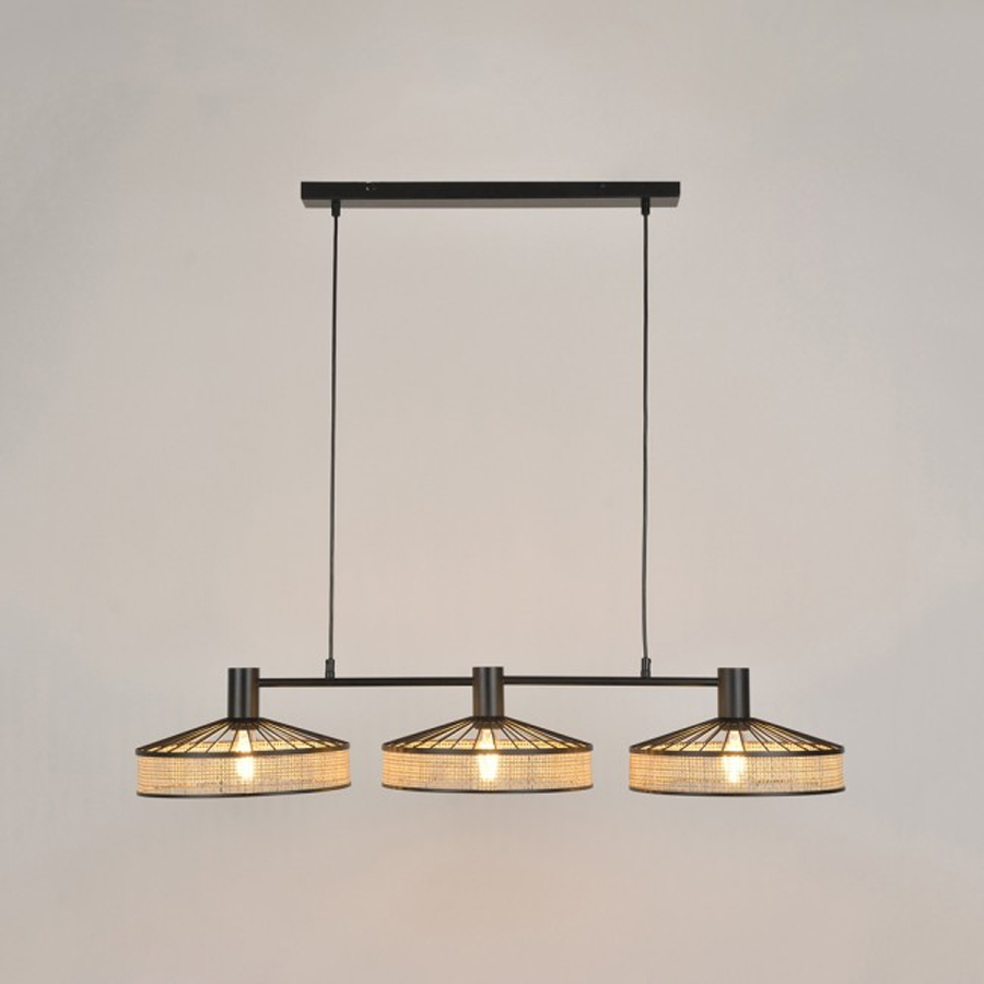Lustre 3 lampes zelie métal noir et cannage naturel Dakar Sénégal
