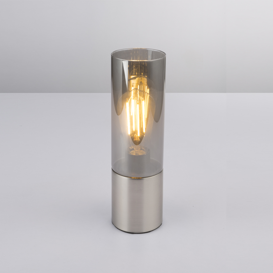 ANNIKA - Lampe à poser en métal nickel mat et verre fumé H30
