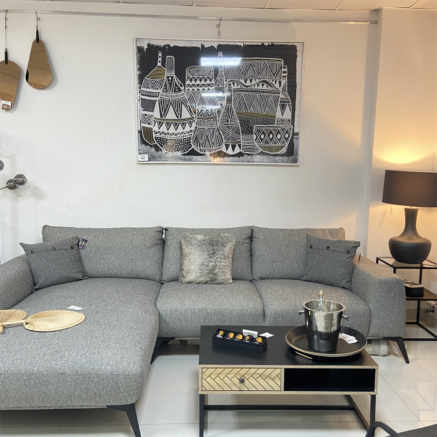 GLOSS - Lampe à poser en verre fumé, abat-jour en tissu H75