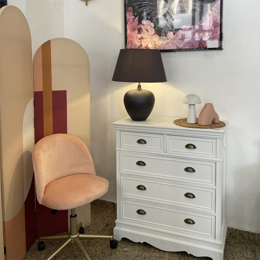 GAMBID - Lampe à poser en verre anthracite, abat-jour en tissu H61