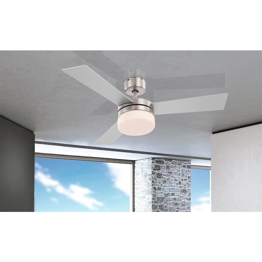 ALANA - Plafonnier ventilateur métal nickel mat et verre opale Ø105