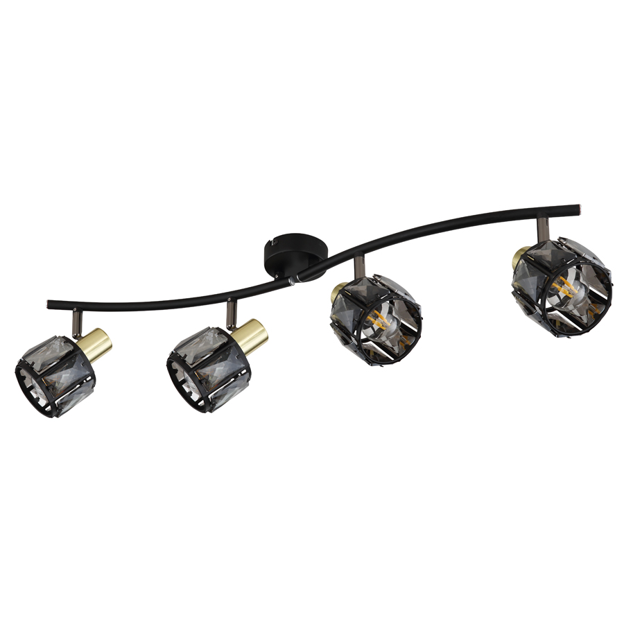 Spot plafonnier Indiana à 4 lampes en métal noir et doré – Éclairage moderne et élégant pour un intérieur raffiné – Dakar, Sénégal.