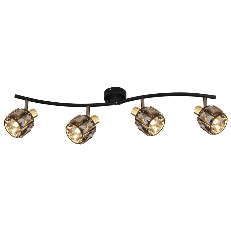 Spot plafonnier Indiana à 4 lampes en métal noir et doré – Éclairage moderne et élégant pour un intérieur raffiné – Dakar, Sénégal.