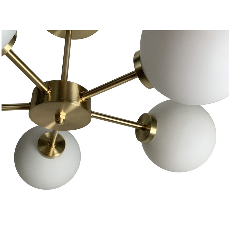 EDMOND - Lustre 5 lampes en métal doré et verre blanc