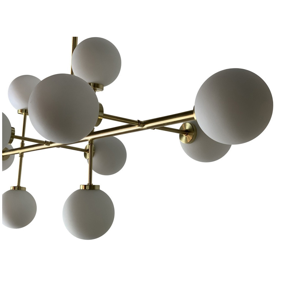 EDMOND - Lustre 10 lampes en métal doré et verre blanc