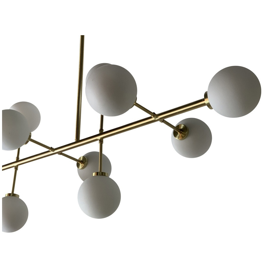 EDMOND - Lustre 10 lampes en métal doré et verre blanc