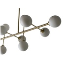 EDMOND - Lustre 10 lampes en métal doré et verre blanc