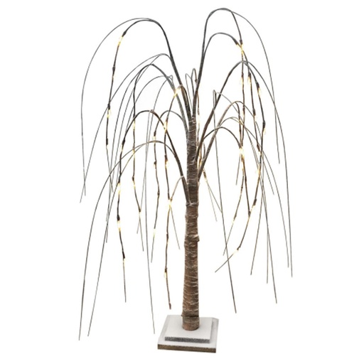 GOUYE - Lampadaire LED en bois tressé marron grisé H90