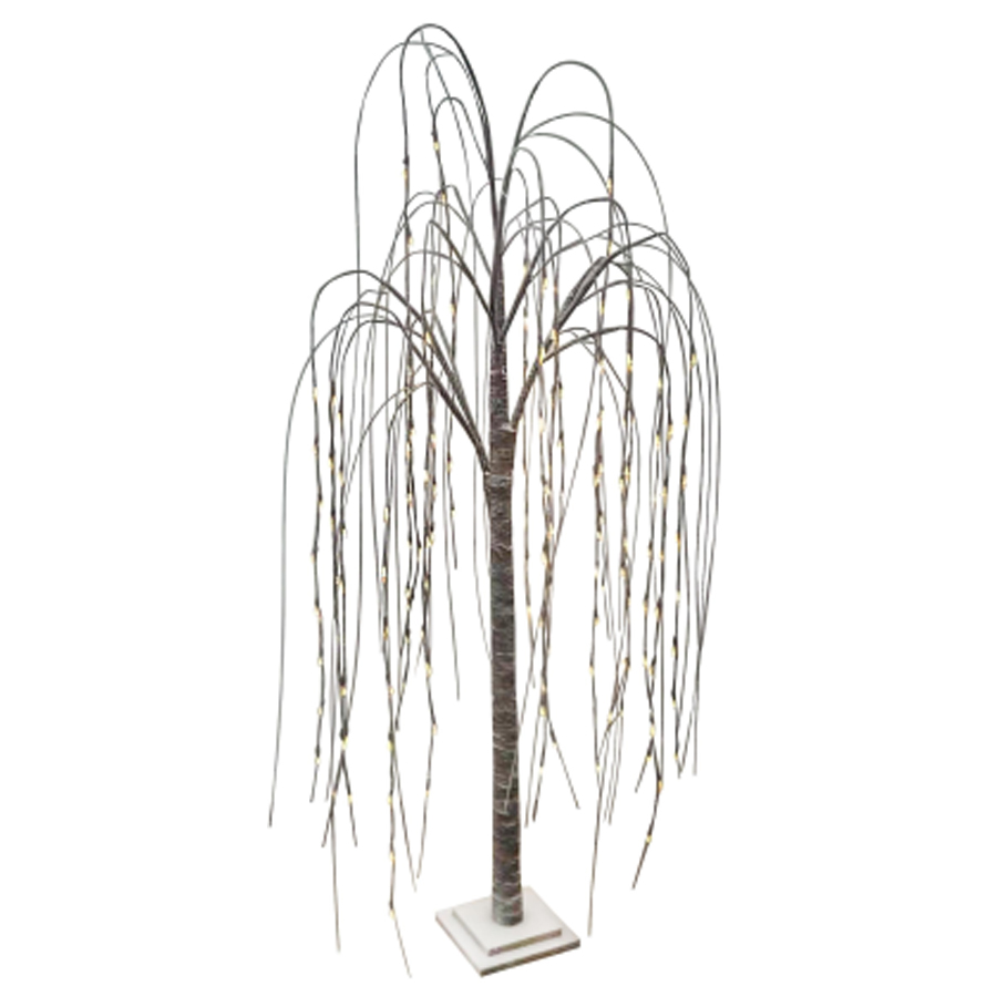 GOUYE - Lampadaire LED en bois tressé marron grisé H160