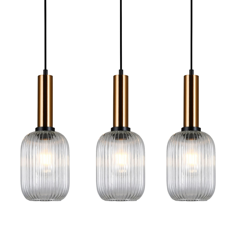 Lustre 3 lampes holli en métal laiton brossé et verre opale