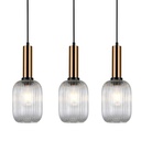 Lustre 3 lampes holli en métal laiton brossé et verre opale