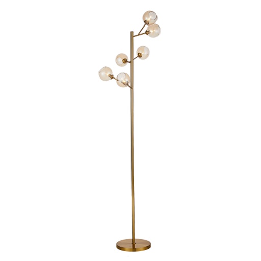Lampadaire Gold en métal laiton brossé et verre ambre