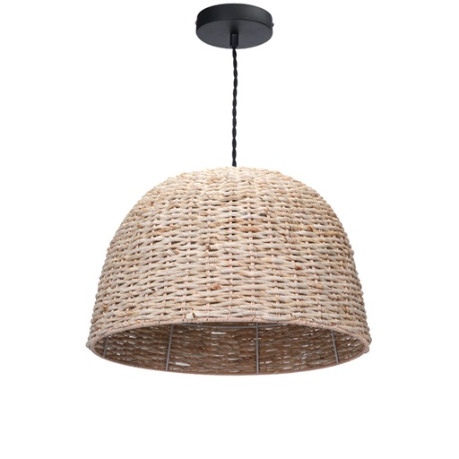 Suspension Chaloba en métal noir et rotin naturel Ø50