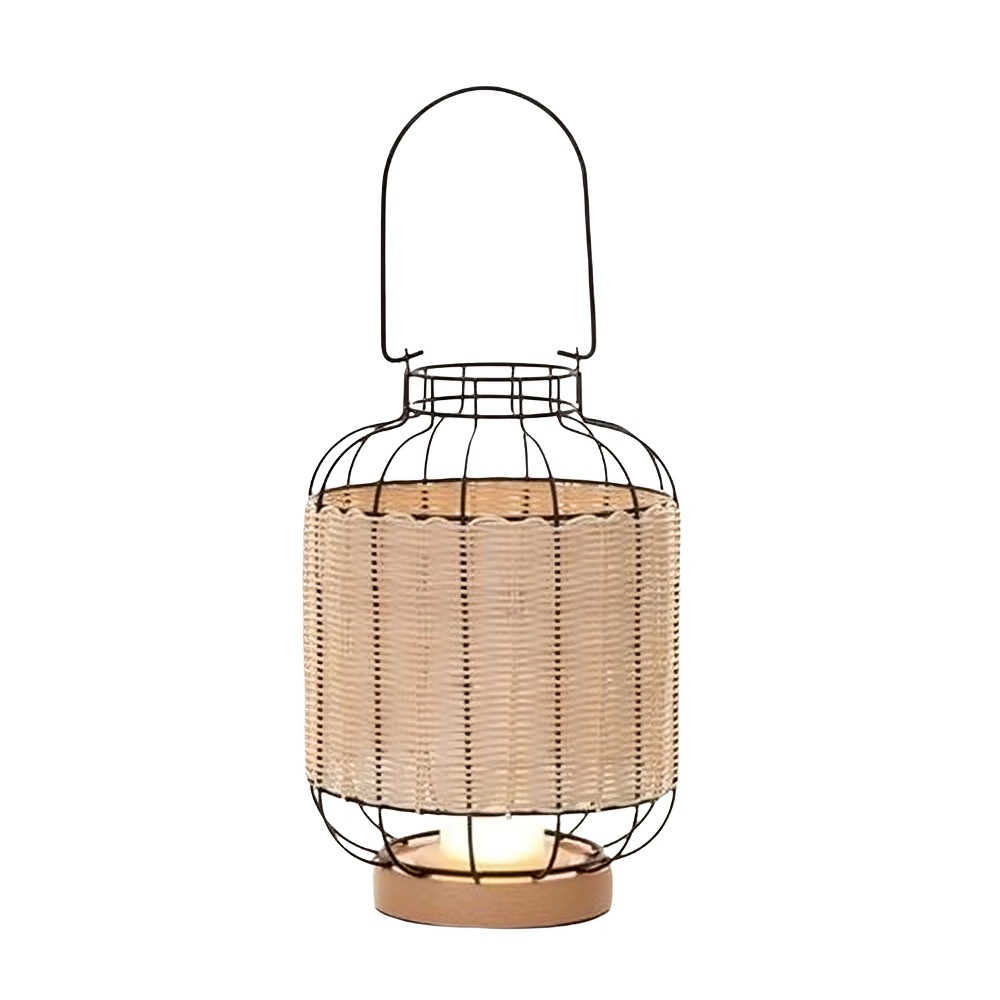 Lampe à poser Lantern en métal et rotin , bois naturel