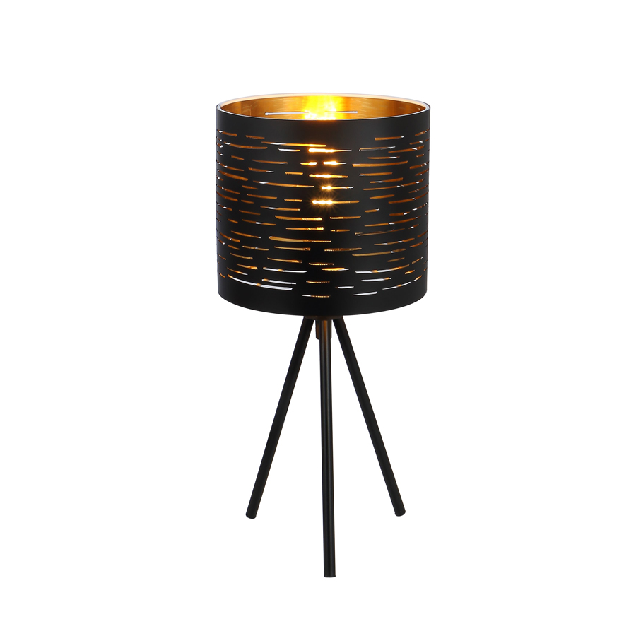 TUNNO - Lampe à poser trépieds en métal noir et plastique noir doré H35