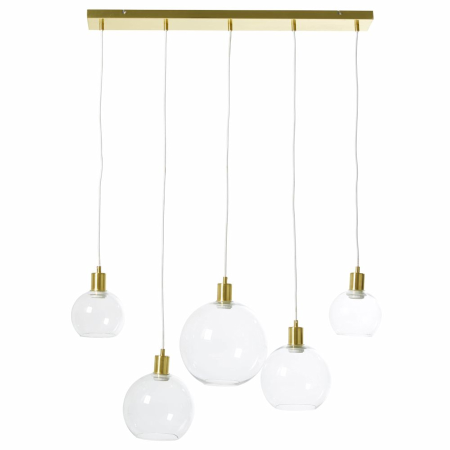 COOPER - Lustre 5 globes en verre et métal doré
