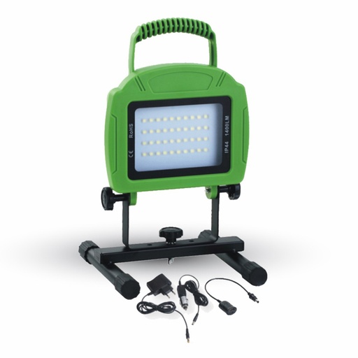 Projecteur rechargeable LED 20W vert Lumière Blanche étanche IP54