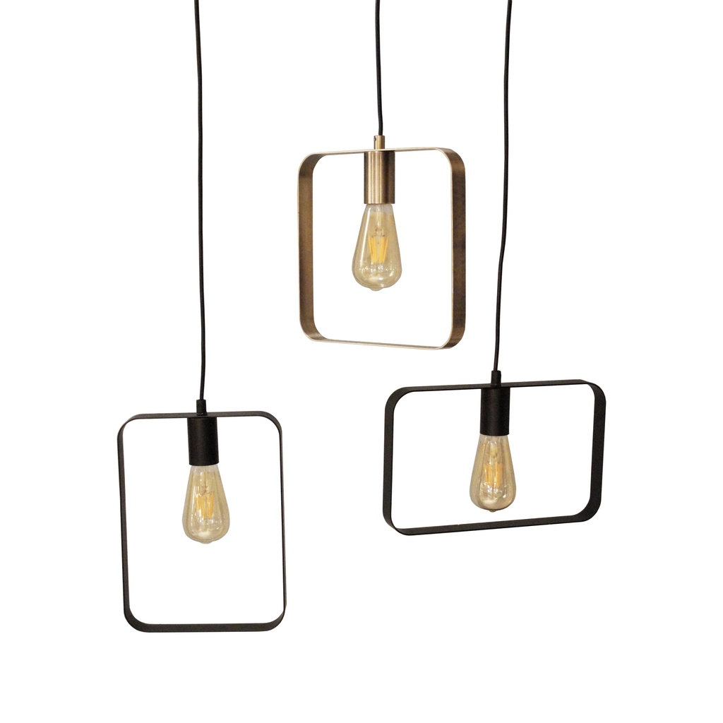 Lustre 3 lampes echo en métal noir et cuivré