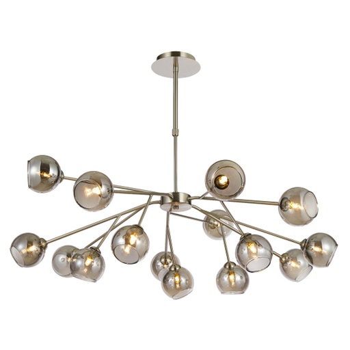 Lustre 15 lampes smoke en métal nickel satiné et verre fumé