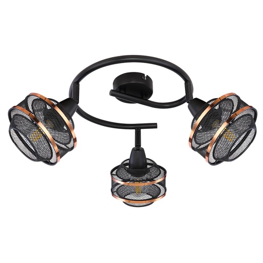 BELLONA - Spot / Plafonnier 3 lampes en métal noir et doré Ø25