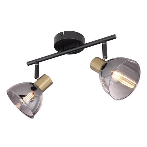 JAY - Spot / Plafonnier 2 lampes en métal noir, bronze et verre fumé