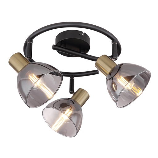 JAY - Spot / Plafonnier 3 lampes en métal noir, bronze et verre fumé Ø25