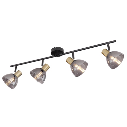 JAY - Spot / Plafonnier 4 lampes en métal noir, bronze et verre fumé