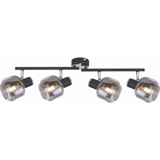 PALLO - Spot / Plafonnier 4 lampes en métal bronze et verre fumé