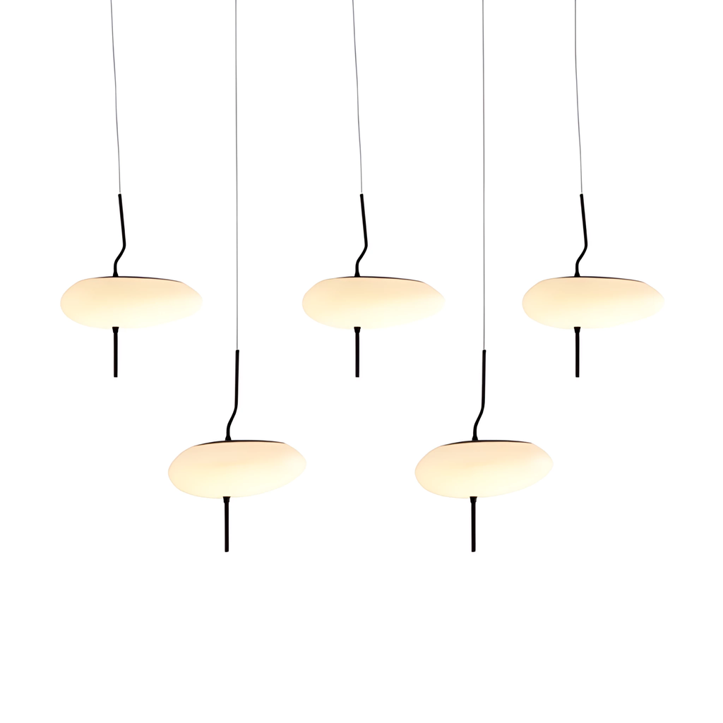 Lustre 5 lampes russel LED 45W noir sablé, verre opale dimmable