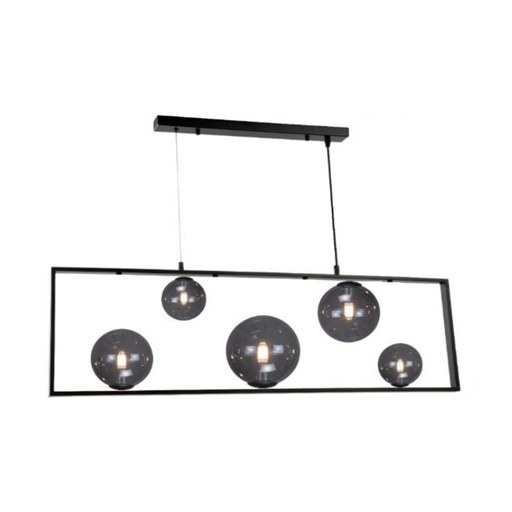 Lustre 5 lampes nassau en métal noir et verre fumé