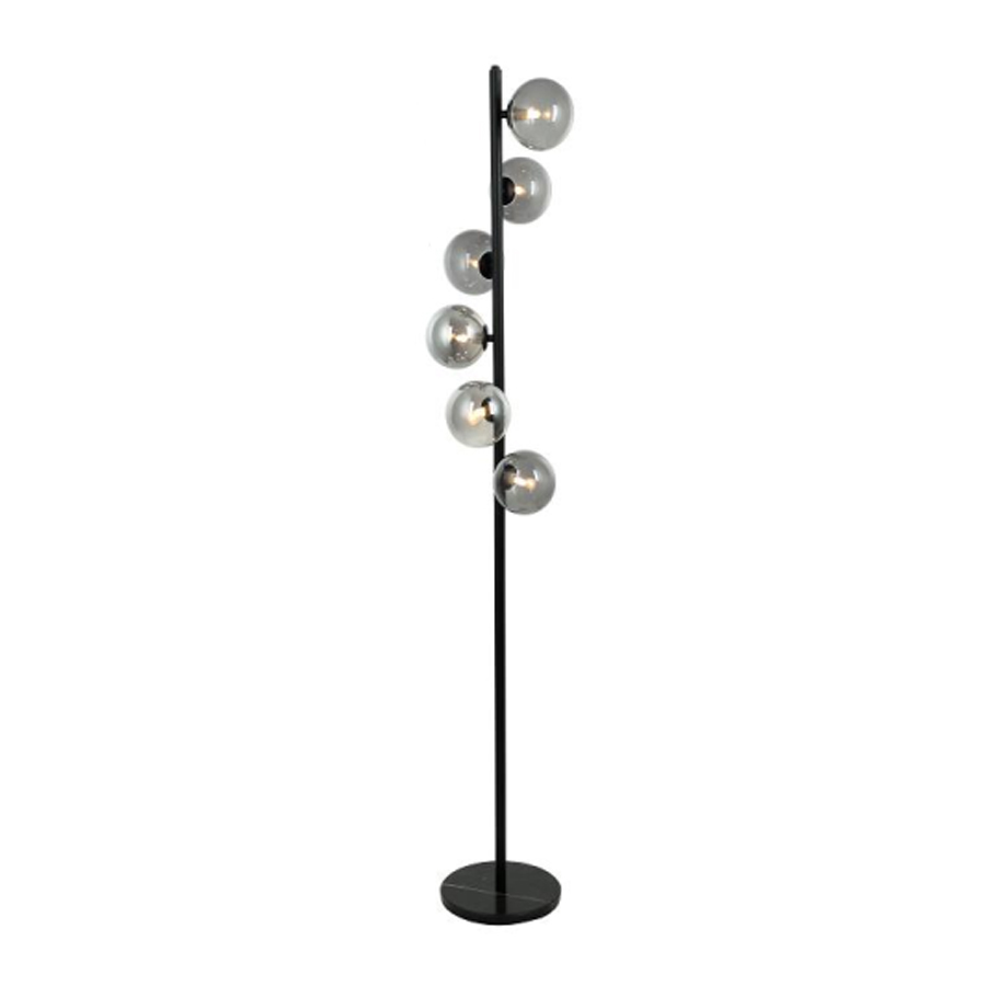 Lampadaire Nassau  6 lampes en métal noir et verre fumé