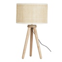 Lampe trépied Bacall en manguier et abat-jour en rotin tressé