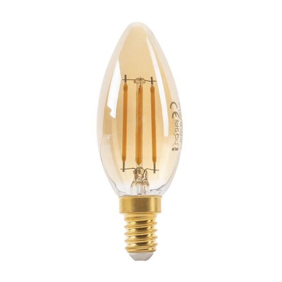 Ampoule Led filament E14 C35 4W verre ambré lumière Jaune