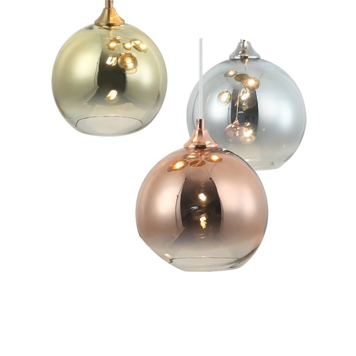 CRAVEN - Lustre 3 lampes en métal doré et verre multicolore