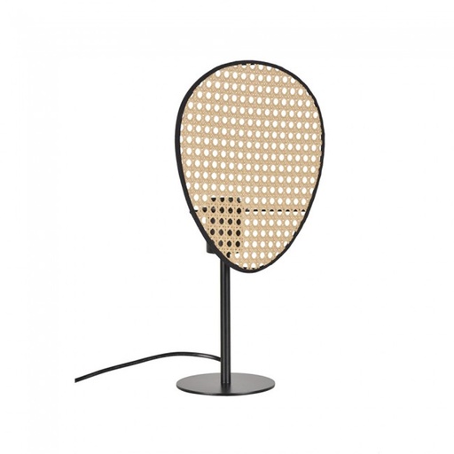 Lampe à poser Naytto en métal noir et cannage naturel