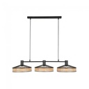 Lustre 3 lampes zelie métal noir et cannage naturel