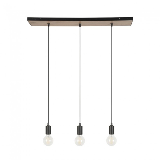Lustre 3 lampes conrad en métal et bois certifié